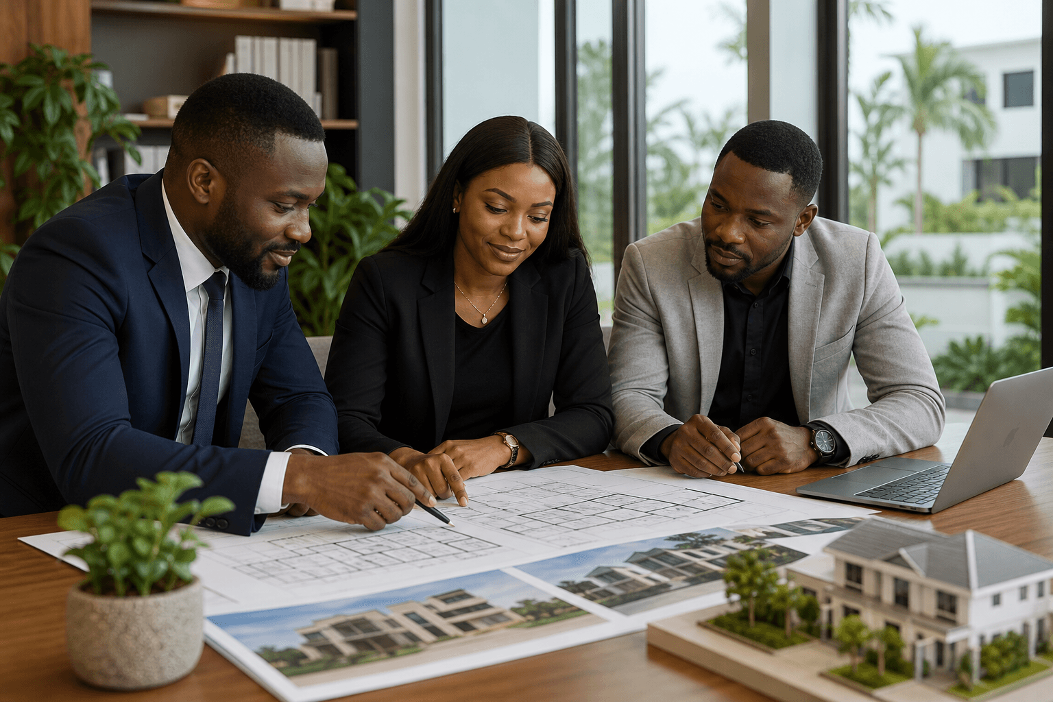 OKIKY real estate team reviewing property plans